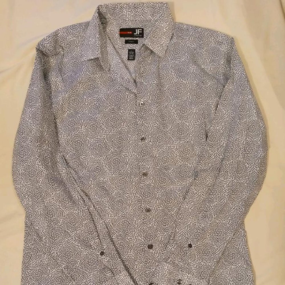 JF J. Ferrar Men's L l/s slim black/white pattern shirt
